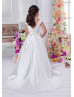 Ivory Lace Satin V Back Floor Length Flower Girl Dress